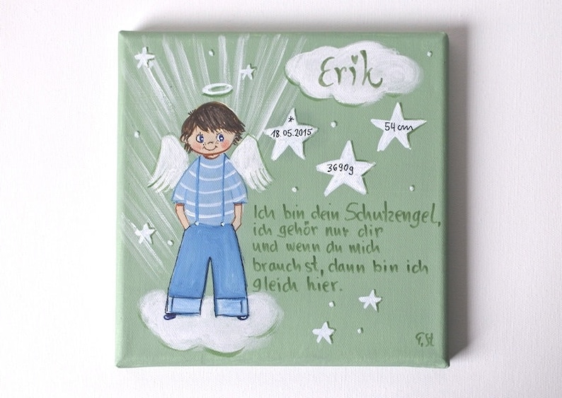 Schutzengelbild für Kinder/Taufgeschenk Jungen zur Geburt/Malerei Engel/ Engeljunge zur Taufe/Taufegeschenk/Engelbild/Geburt image 8