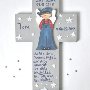 Taufkreuz Jungen/3D Holzkreuz/ Schutzengelkreuz/ Taufgeschenk/Kreuz/ Holzkreuz/ Patengeschenk bemaltes Kinderkreuz image 3