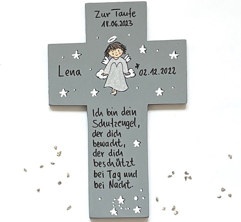 Taufkreuz Taufgeschenk Mädchen Geburt Kinderkreuz Schutzengel Schutzengelkreuz Holzkreuz Taufgeschenk bemaltes Kinderkreuz Taufe Bild 5