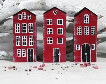Holzhäuser bemalt/ Schwedenhäuser/freie Farbwahl/Deko Holzhäuser rot/Häuser grau weiß handbemalt /Shabby Häuser
