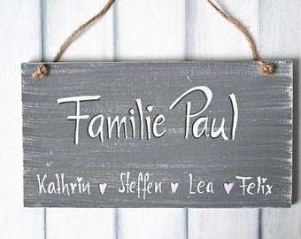 Türschild Familie personalisiert Holzschild Shabby Türschild mit Namen Herzen