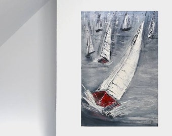 Acrylbild mit Segelbooten/Segelbootbilder/Bild Segeboot/Regatta/abstrakte Bilder/blaue Bilder/Meer Bilde/Leinwandbild/Unikat