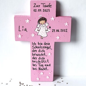 Taufkreuz Taufgeschenk Mädchen Geburt Kinderkreuz Schutzengel Schutzengelkreuz Holzkreuz Taufgeschenk bemaltes Kinderkreuz Taufe immagine 3