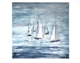 Segelbootbild/ Acrylbild mit Segelbooten/Segel Leidenschaft/Segelbootbilder/Bild Segeboot/Meer/Regatta/abstrakte Bilder/blaue Bilder