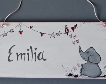 Türschild Mädchen/ Kinderzimmerschild/Türschild mit Elefant/ Kinderzimmerschild /Holzschild  Shabby Türschild Sterne Taufgeschenk Geburt