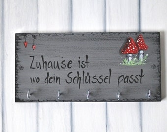 Schlüsselbrett/ Schlüsselbrett Glückspilze/  Holz/ Hakenleiste/ Schlüssel Aufbewahrung/ Schmuckbrett shabby-chic