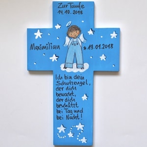 Taufkreuz Taufgeschenk personalisiert Kinderkreuz Jungs Holzkreuz Taufgeschenk Patengeschenk bemaltes Kinderkreuz Bild 4