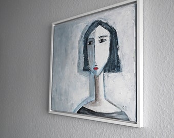 Frauen Porträt mit Schattenfugenrahmen Frauenbild auf Leinwand moderne Malerei moderne Bilder  Frauenporträt Gesichter Menschen