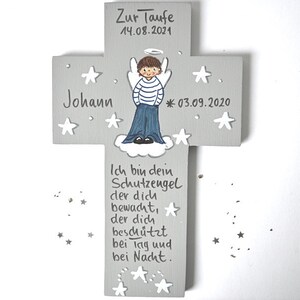 Taufkreuz Holz Taufgeschenk für Jungen Kinderkreuz Schutzengelkreuz Kreuz Holzkreuz Taufgeschenk Patengeschenk bemaltes Kinderkreuz Bild 1