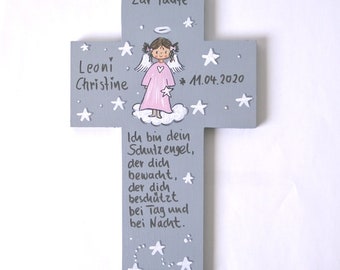 Taufgeschenk Mädchen Kinderkreuz Schutzengelkreuz Kreuz Taufkreuz  Holzkreuz Taufgeschenk Patengeschenk bemalter Kinderkreuz