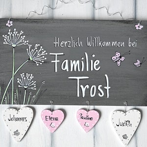 Türschild Familie personalisiert Familienschild Pusteblume Haustür Türschilder mit Herzanhänger Familienschild modern Hochzeitsgeschenk image 7