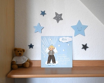 Schutzengelbild für Kinder/Taufgeschenk Jungen zur Geburt/Malerei Engel/ Engeljunge  zur Taufe/Taufegeschenk/Engelbild/Geburt