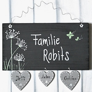 Türschild Familie personalisiert Familienschild Pusteblume Haustür Türschilder mit Herzanhänger Familienschild modern Hochzeitsgeschenk image 1