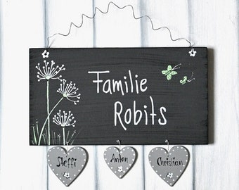 Türschild Familie personalisiert Familienschild Pusteblume Haustür Türschilder mit Herzanhänger Familienschild modern Hochzeitsgeschenk