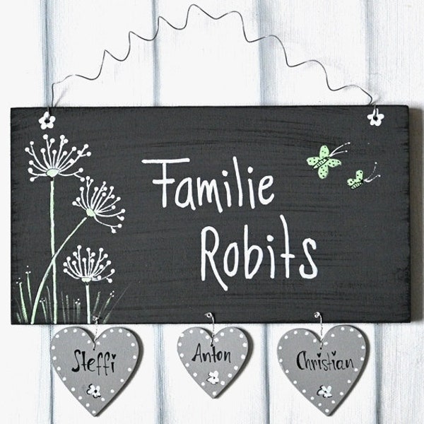 Türschild Familie personalisiert Familienschild Pusteblume Haustür Türschilder mit Herzanhänger Familienschild modern Hochzeitsgeschenk