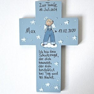 Taufkreuz Taufgeschenk personalisiert Kinderkreuz Jungs Holzkreuz Taufgeschenk Patengeschenk bemaltes Kinderkreuz Bild 3