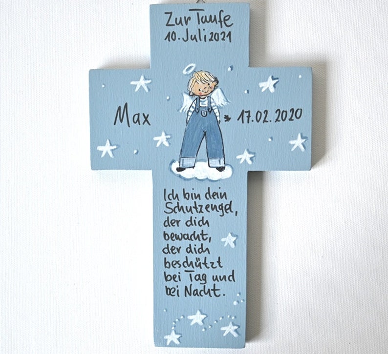 Taufkreuz Taufgeschenk personalisiert Kinderkreuz Jungs Holzkreuz Taufgeschenk Patengeschenk bemaltes Kinderkreuz Bild 3