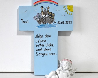 Kinderkreuz Arche Noah Taufkreuz Kinderkreuz personalisiert Taufgeschenk Jungen Schutzengelkreuz Taufe Holzkreuz bemaltes Kinderkreuz