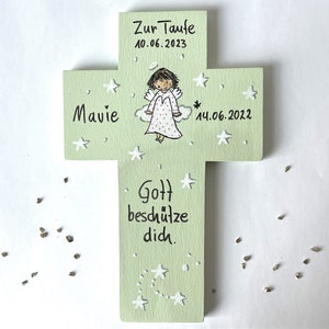 Taufkreuz Taufgeschenk Mädchen Geburt Kinderkreuz Schutzengel Schutzengelkreuz Holzkreuz Taufgeschenk bemaltes Kinderkreuz Taufe immagine 4