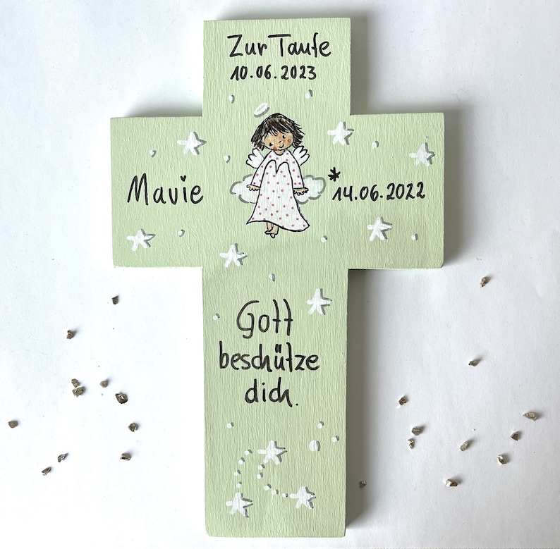 Taufkreuz Taufgeschenk Mädchen Geburt Kinderkreuz Schutzengel Schutzengelkreuz Holzkreuz Taufgeschenk bemaltes Kinderkreuz Taufe Bild 4