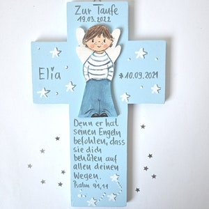 Taufkreuz Jungen/3D Holzkreuz/ Schutzengelkreuz/ Taufgeschenk/Kreuz/ Holzkreuz/ Patengeschenk bemaltes Kinderkreuz image 1