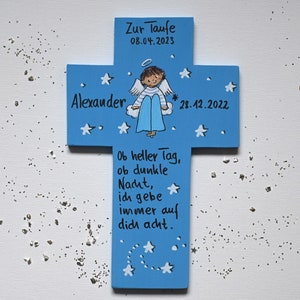 Taufkreuz Taufgeschenk Kinderkreuz personalisiertTaufgeschenk Jungen Schutzengelkreuz Taufe Holzkreuz Taufgeschenk bemaltes Kinderkreuz Bild 5