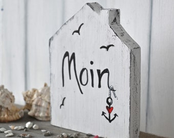 Holzhaus Deko Moin mit Anker und Möwen Shabby