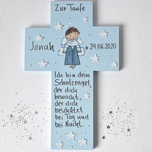 Taufkreuz Taufgeschenk Kinderkreuz personalisiertTaufgeschenk Jungen Schutzengelkreuz Taufe Holzkreuz Taufgeschenk bemaltes Kinderkreuz Bild 1