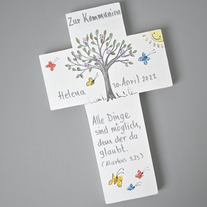 Taufkreuz Lebensbaum, Kommunion,Taufgeschenk Mädchen, Geburt, Taufe, Holzkreuz, Taufgeschenk, Patengeschenk,bemalter Kinderkreuz Bild 3