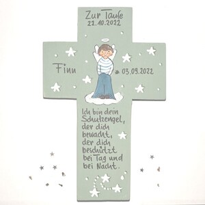 Taufkreuz Holz Taufgeschenk für Jungen Kinderkreuz Schutzengelkreuz Kreuz Holzkreuz Taufgeschenk Patengeschenk bemaltes Kinderkreuz Bild 2