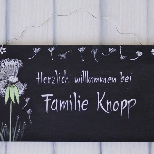 Türschild personalisiert mit Pusteblume/ Türschild für die Familie/ Familienschild/ Türschild Farbe schiefer/