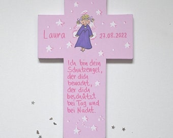 Taufgeschenk Mädchen Geburt Kinderkreuz Schutzengel Taufkreuz Schutzengelkreuz  Holzkreuz Taufgeschenk Patengeschenk bemaltes Kinderkreuz