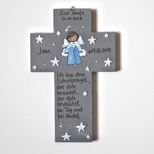 Taufkreuz Taufgeschenk Kinderkreuz personalisiertTaufgeschenk Jungen Schutzengelkreuz Taufe Holzkreuz Taufgeschenk bemaltes Kinderkreuz Bild 4