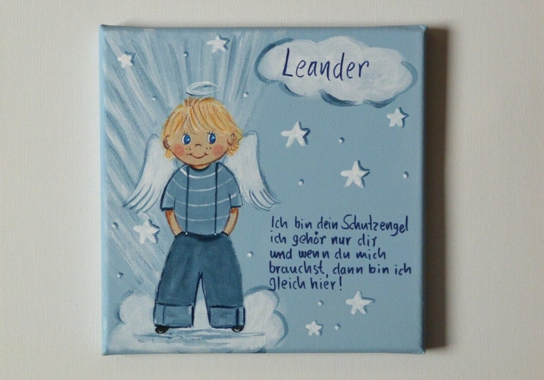 Schutzengelbild für Kinder/Taufgeschenk Jungen zur Geburt/Malerei Engel/ Engeljunge zur Taufe/Taufegeschenk/Engelbild/Geburt image 5