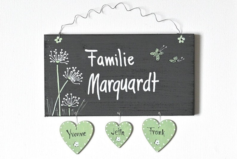 Türschild Familie personalisiert Familienschild Pusteblume Haustür Türschilder mit Herzanhänger Familienschild modern Hochzeitsgeschenk image 6