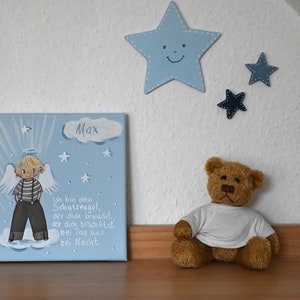 Schutzengelbild für Kinder/Taufgeschenk Jungen zur Geburt/Malerei Engel/ Engeljunge zur Taufe/Taufegeschenk/Engelbild/Geburt zdjęcie 3