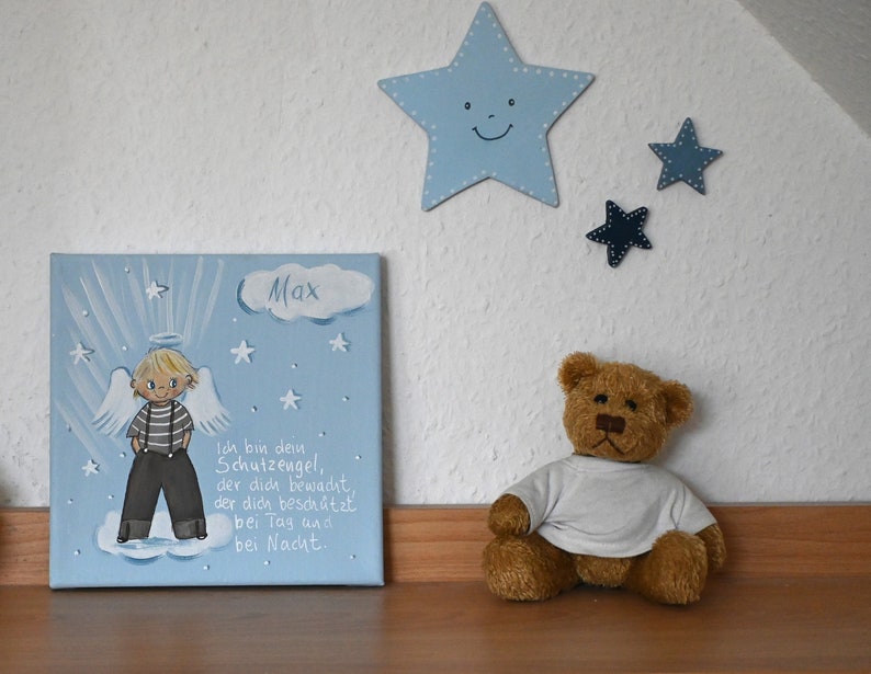 Schutzengelbild für Kinder/Taufgeschenk Jungen zur Geburt/Malerei Engel/ Engeljunge zur Taufe/Taufegeschenk/Engelbild/Geburt image 3