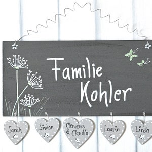 Türschild Familie personalisiert Familienschild Pusteblume Haustür Türschilder mit Herzanhänger Familienschild modern Hochzeitsgeschenk Bild 7