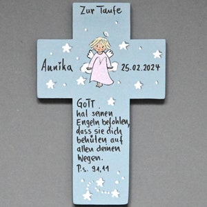 Taufkreuz Taufgeschenk Mädchen Geburt Kinderkreuz Schutzengel Schutzengelkreuz Holzkreuz Taufgeschenk bemaltes Kinderkreuz Taufe immagine 2