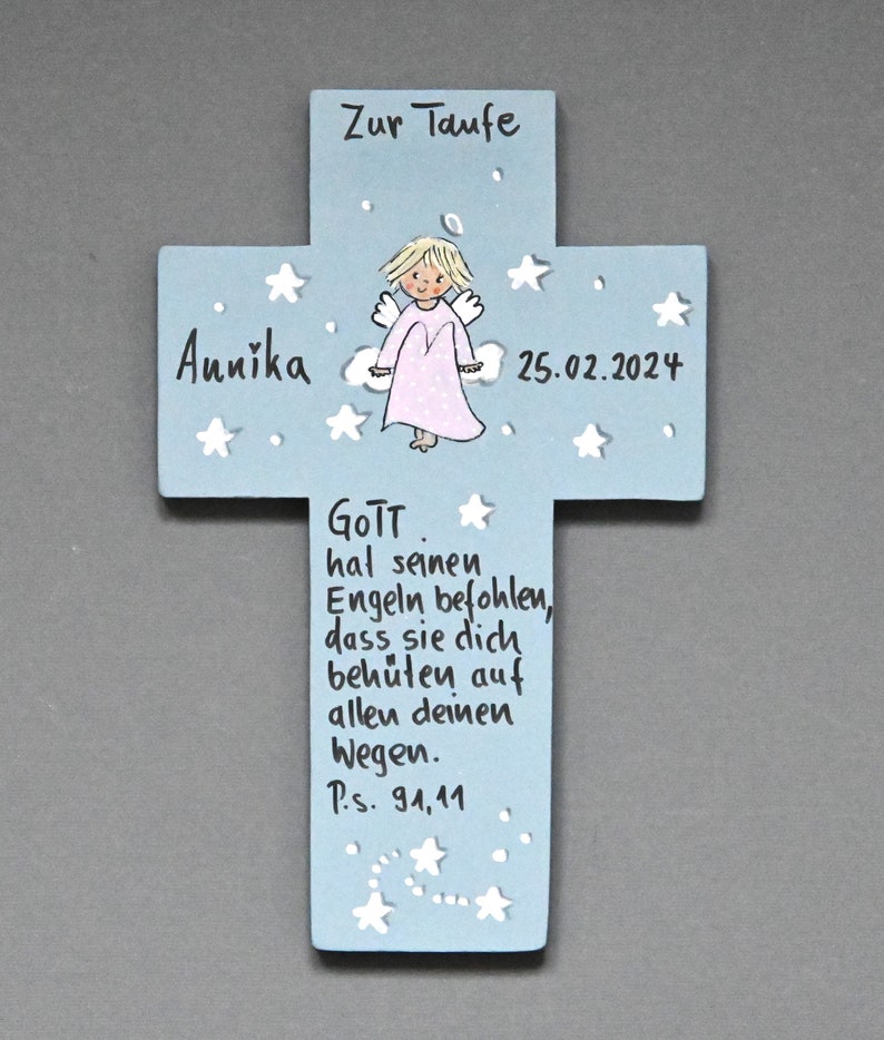 Taufkreuz Taufgeschenk Mädchen Geburt Kinderkreuz Schutzengel Schutzengelkreuz Holzkreuz Taufgeschenk bemaltes Kinderkreuz Taufe immagine 2