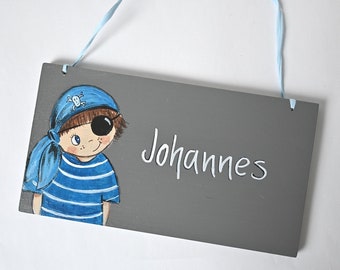 Türschild Kinderzimmer Jungen Pirat Holzschild Piratentürschild Namensschild Taufgeschenk Türschild Kinder Geschenk für Jungen