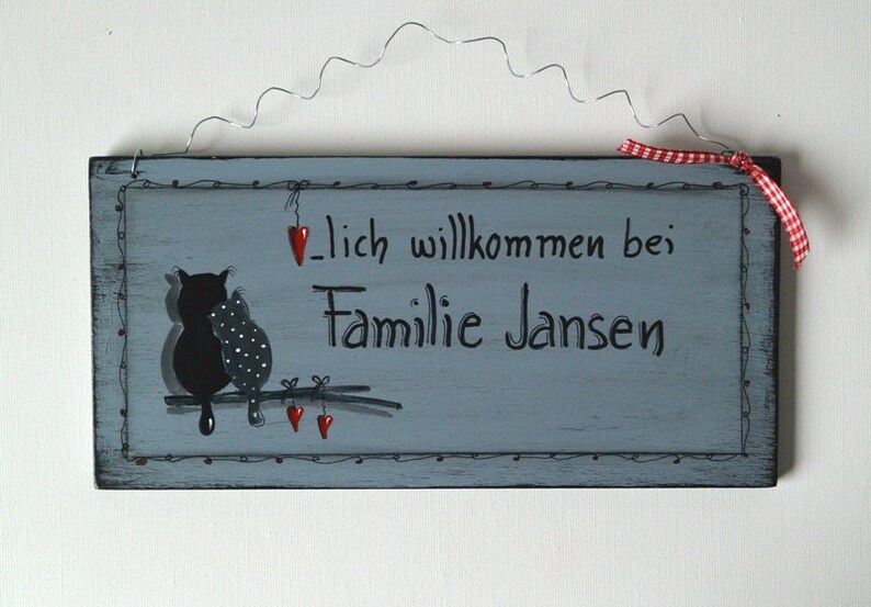 Hochzeitsgeschenk personalisiert Türschild verliebtes Katzenpärchen Namensschild shabby schilder shabby chic Katzen Bild 4