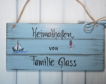 Türschild Familie Heimathafen maritim Türschild mit Anker und Segelboot Shabbyschild