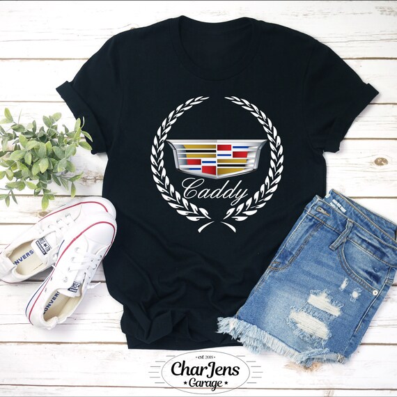 Caddy Photographic Cadillac Emblem Logo on a Black T Shirt