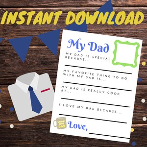 Father’s Day Letter Printable | Father’s Day Template Worksheet | Kids Letter to Dad