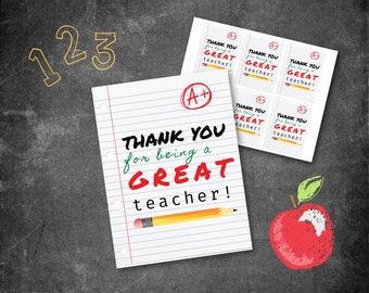 Teacher Appreciation Gift Tag Printable | Thank You Printable | DIY School Teacher Gift Tag Cards Digital Download | Teacher Gift