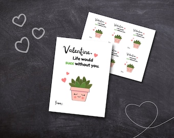 Sukkulenten Pflanze Wortspiel Valentinstag Karten druckbar | Lustige Valentinstag | Valentinstage Pflanzen | DIY-Valentinstagskarten