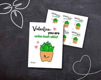 Plant Pun Valentinstag Karten zum ausdrucken | Kinder Valentinstag | Valentinstage Pflanzen | DIY-Valentinstagskarten