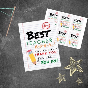 Teacher Appreciation Gift Tag Printable | Best Teacher Printable | DIY School Teacher Gift Tag Cards Digital Download | Thank You Teacher