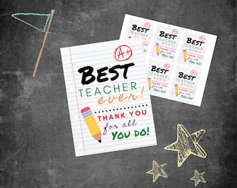 Etiqueta de regalo imprimible para maestros / Etiqueta de regalo imprimible para maestros / Tarjetas de regalo para maestros de escuela DIY Descarga digital / Gracias maestro